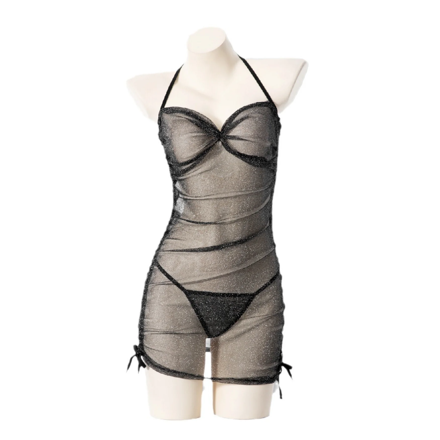 

Summer Sexy Womens Slip Nightdress Perspective Sleepshirts Vintage Nightgowns Pajamas Sleepwear Glitter Halter Dress Lingerie