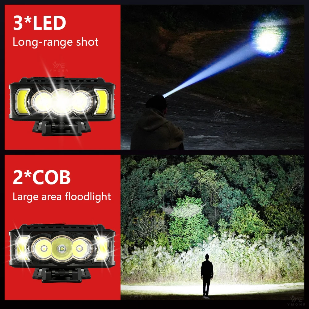 Red Light Headlamp LED Rechargeable High Power COB Headlight Waterproof Head LED Front Flashlight Fishing Accessories Work Light