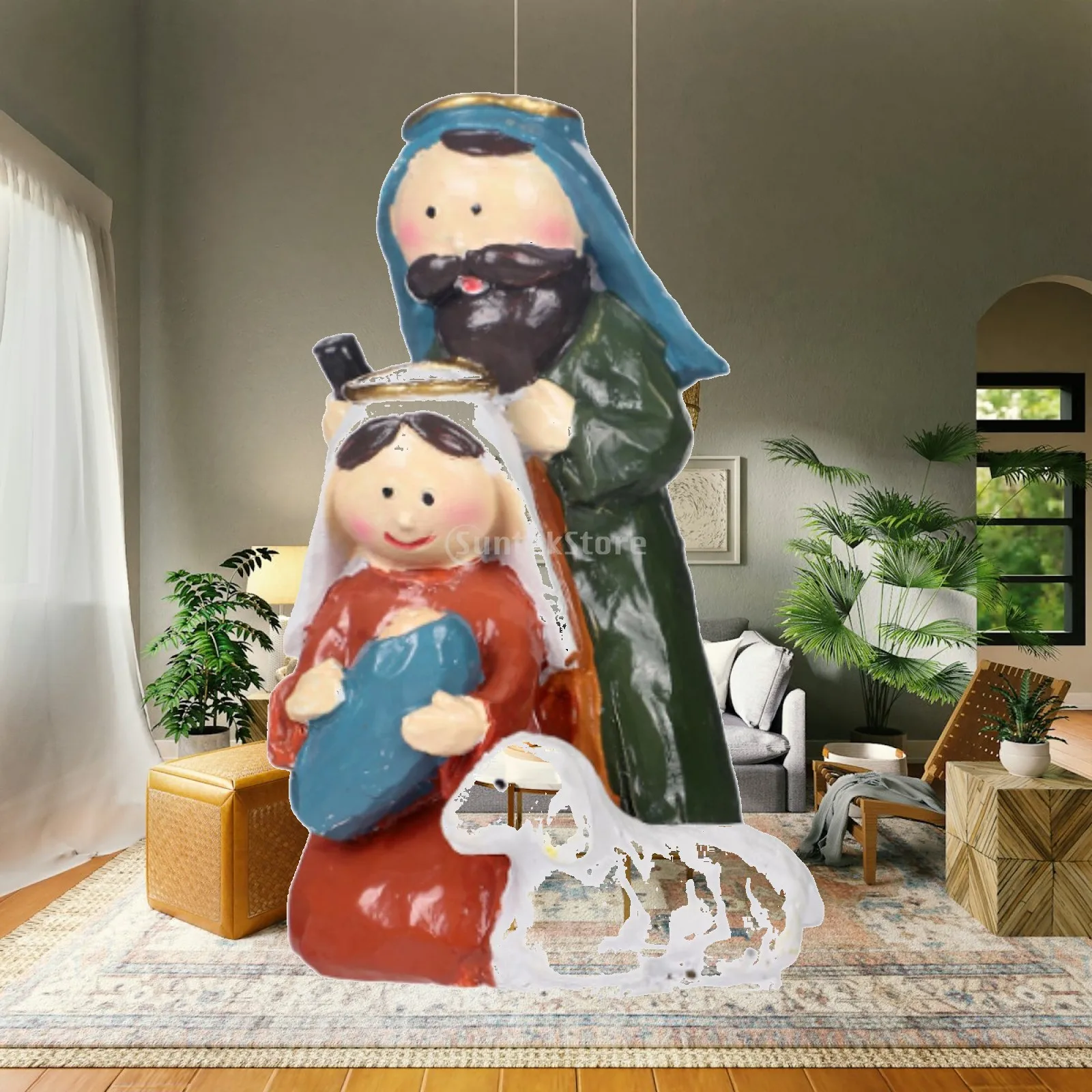 Home Office Tabletop Resin Nativity Scene Figurine Jesus Birth Decoration for Christmas Desktop Sculpture Holiday Religious Gift