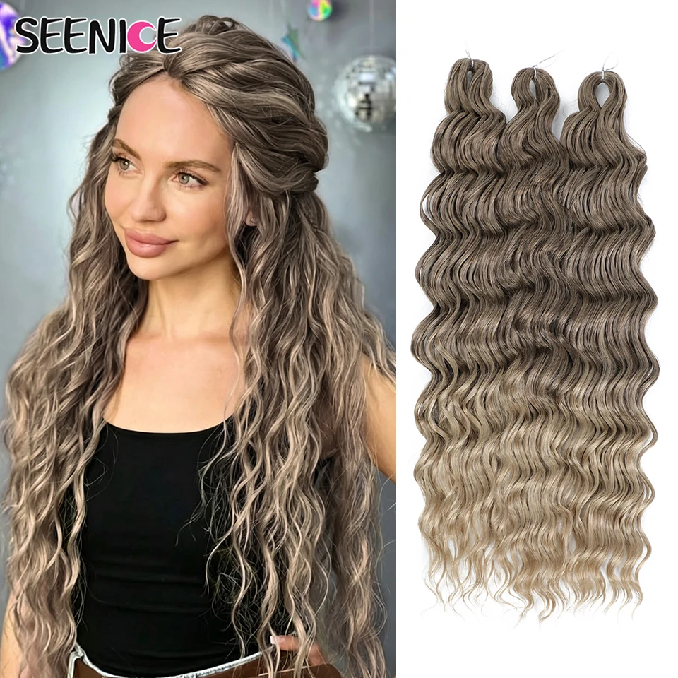 Anna 24 Inch Synthetic Hair Water Wave Braiding Hair Extensions Ombre Brown Deep Wave Afro Curl Twist Crochet Hair for Women