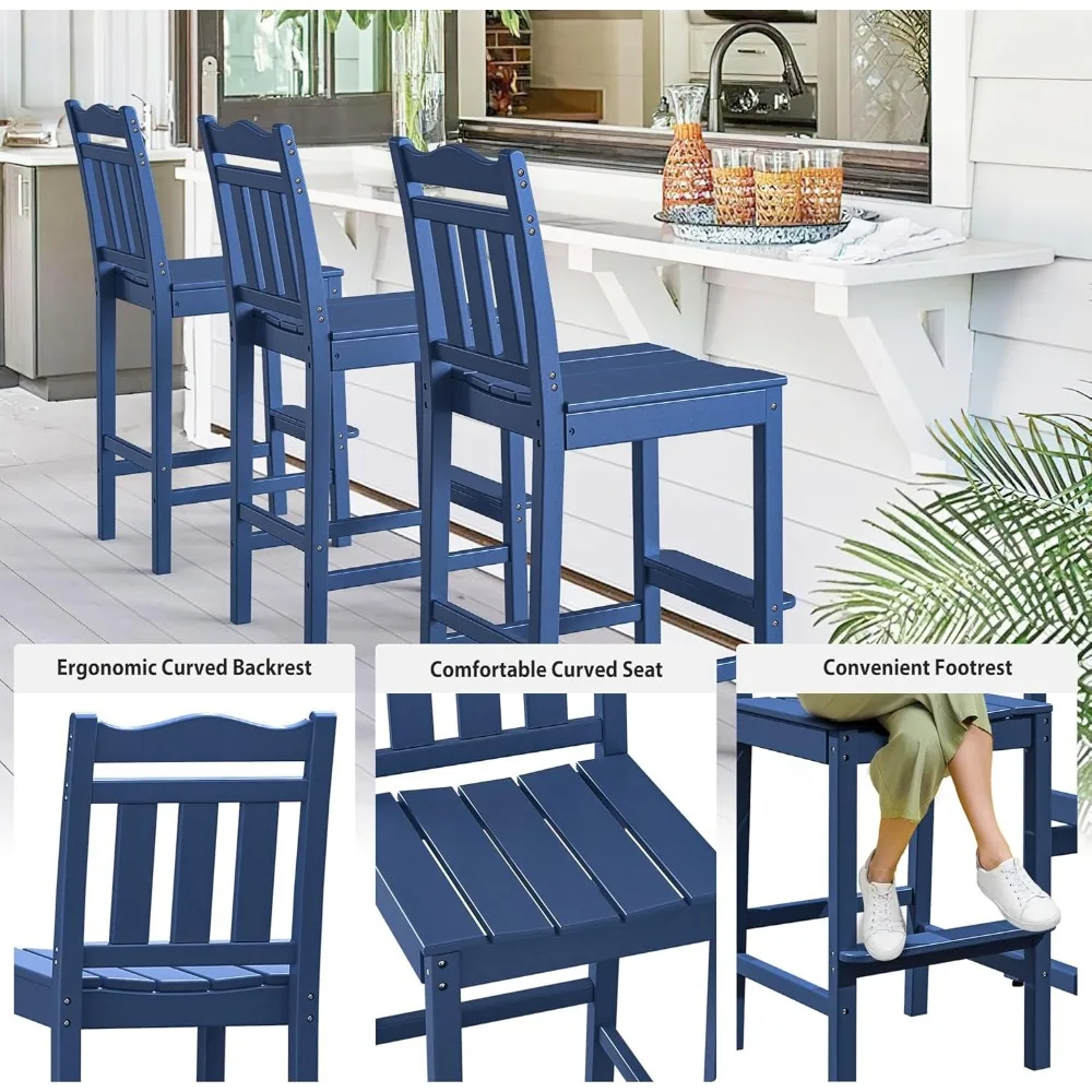 مجموعة كراسي بار خارجية مكونة من 2، كراسي آديرونداك طويلة HDPE، كراسي بار، كرسي بار مقاوم للطقس للشرفة والحديقة، Y