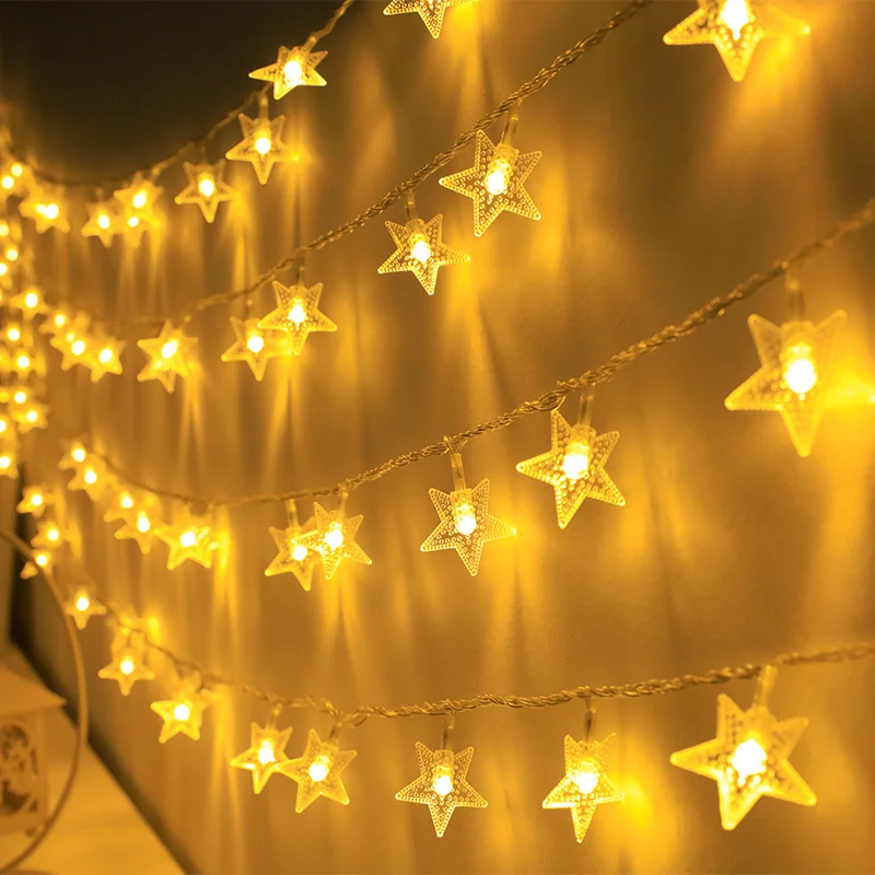 1.5m/3m/6m/10m LED Star String Lights Christmas Garland AA Battery Powered Wedding Party Curtain String Fairy Lamps For Home