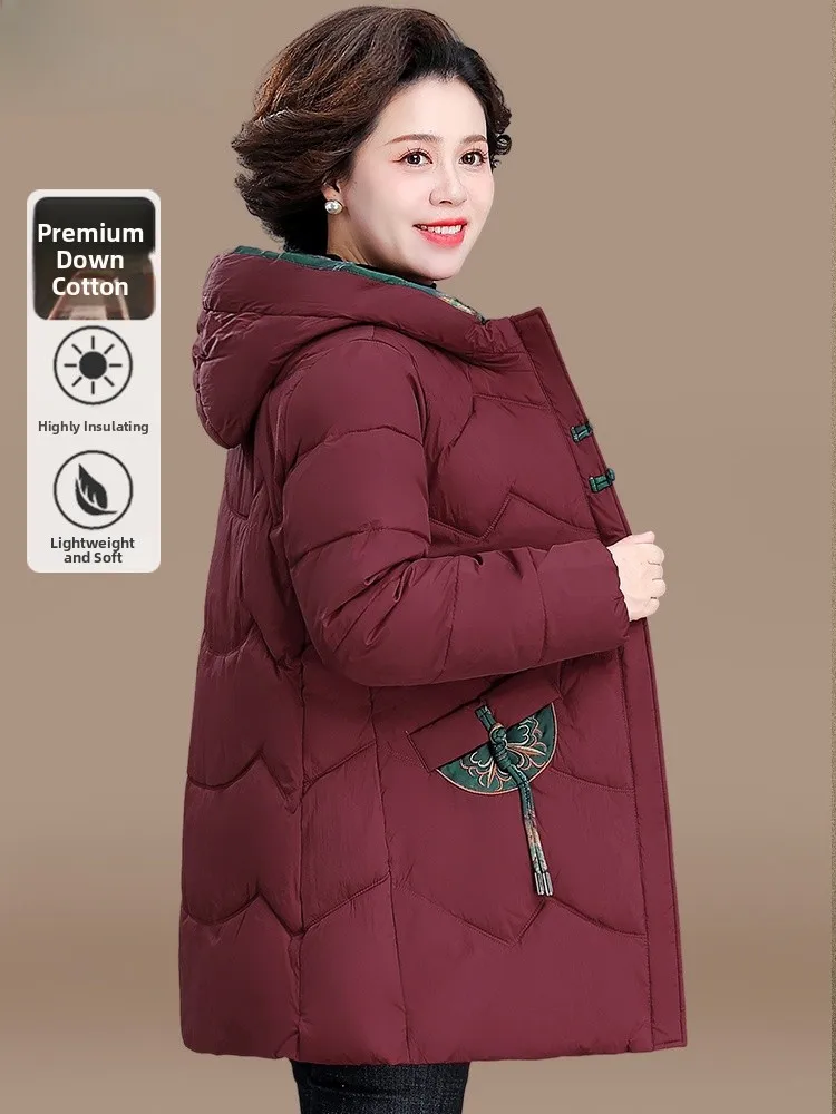 

Faionable Winter Jaet Women's down Cotton Coat Large Size Middle-Aged And ly New Chinese Sle Mommy Outerwear