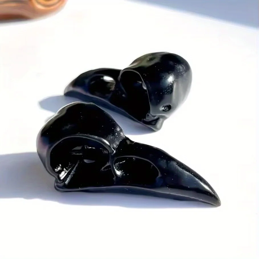 1 Stück natürlicher Kristall geschnitzt schwarzer Obsidian Krähenkopf Totenkopf Kristall Schnitzerei Reiki Heilung Edelstein Quarz Tierfigur DIY