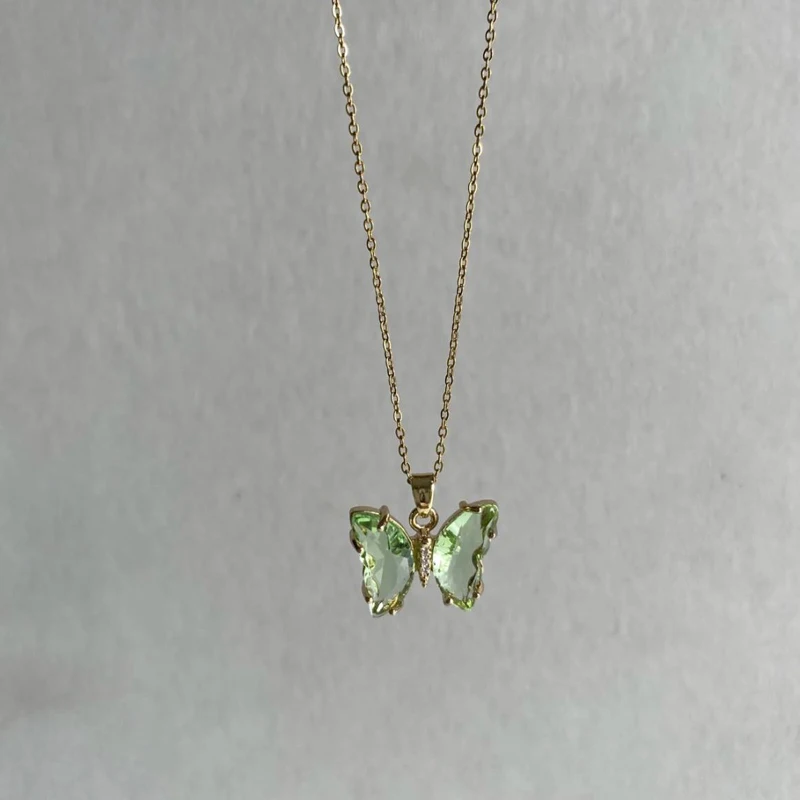 Delicate Enchanted Forest Butterfly Necklace Unique Niche Crystal Pendant Minimalist Elegant Women's Jewelry