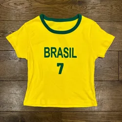 Camiseta Y2K con estampado del alfabeto de Brasil para mujer, remera blanca de estética Kawaii Tumblr, Top corto Harajuku Kawaii, tops 2023