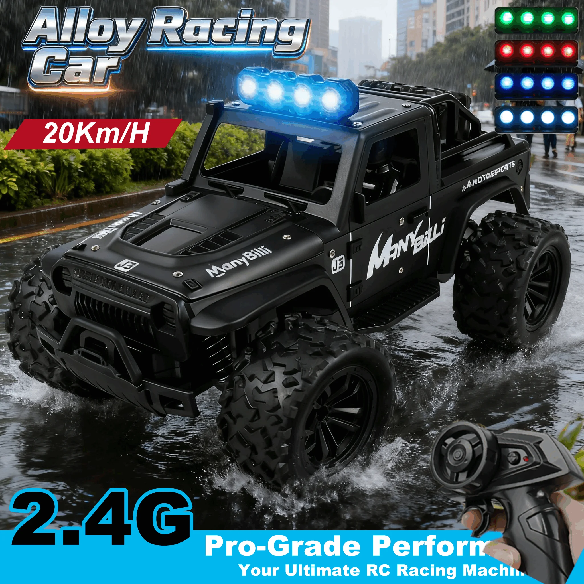 

Rc Cars 1:16 All Terrain RC Car 4WD Off-Road Truck 2.4GHz LED Lights High Speed Electric Vehicle Fast 20KM/H Toy Gift Adult Kids