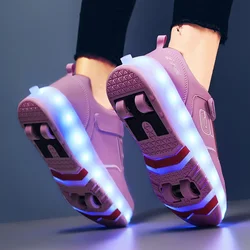 Buty rolki na 4 koła trampki dziecięce dla chłopców migające oświetlenie Led prezent dziewczęca moda sportowa na co dzień Led lekkie zabawki dla dzieci