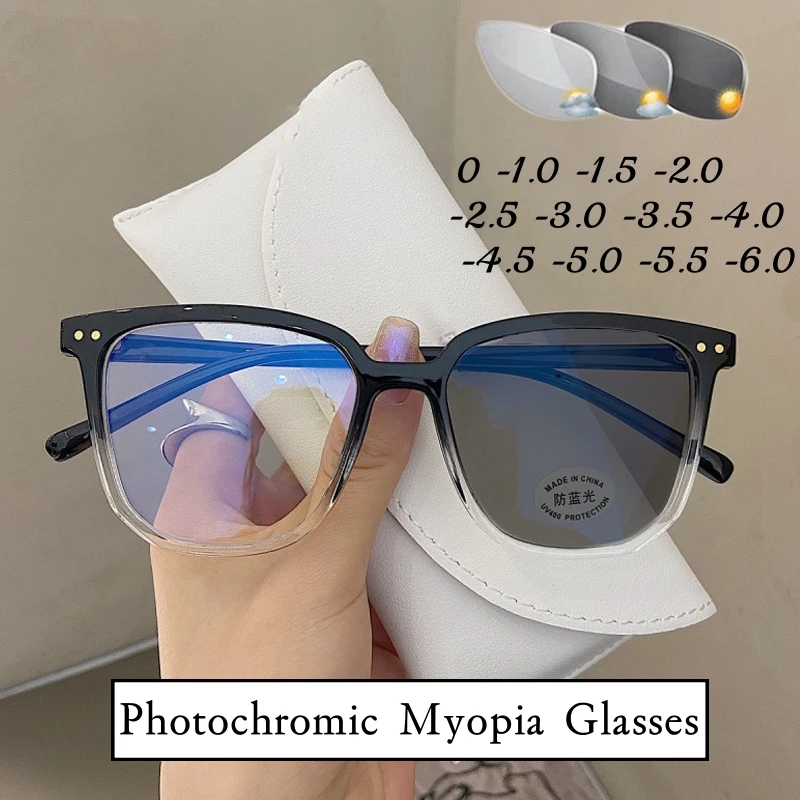 

Women Square Oversized Photochromic Minus Diopter Glasses Fashion Unisex Short-sighted Eyeglasses Outdoor Color Changing Eyewear