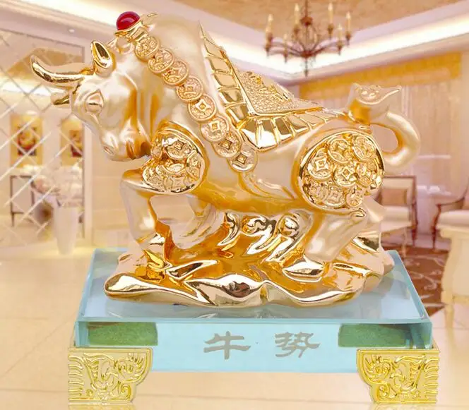 gold every animal ox cow sculpture creative luxury neoclassical home crafts American Decoration opening gift creative ornaments