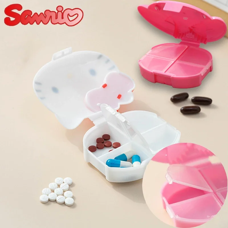 Caso Organizador Sanrio Hello Kitty Pills, Recipiente de Comprimidos Portátil, Dispensar Drogas, Anime Pillbox, Medicina, Vitamin Holder, 4 Grades