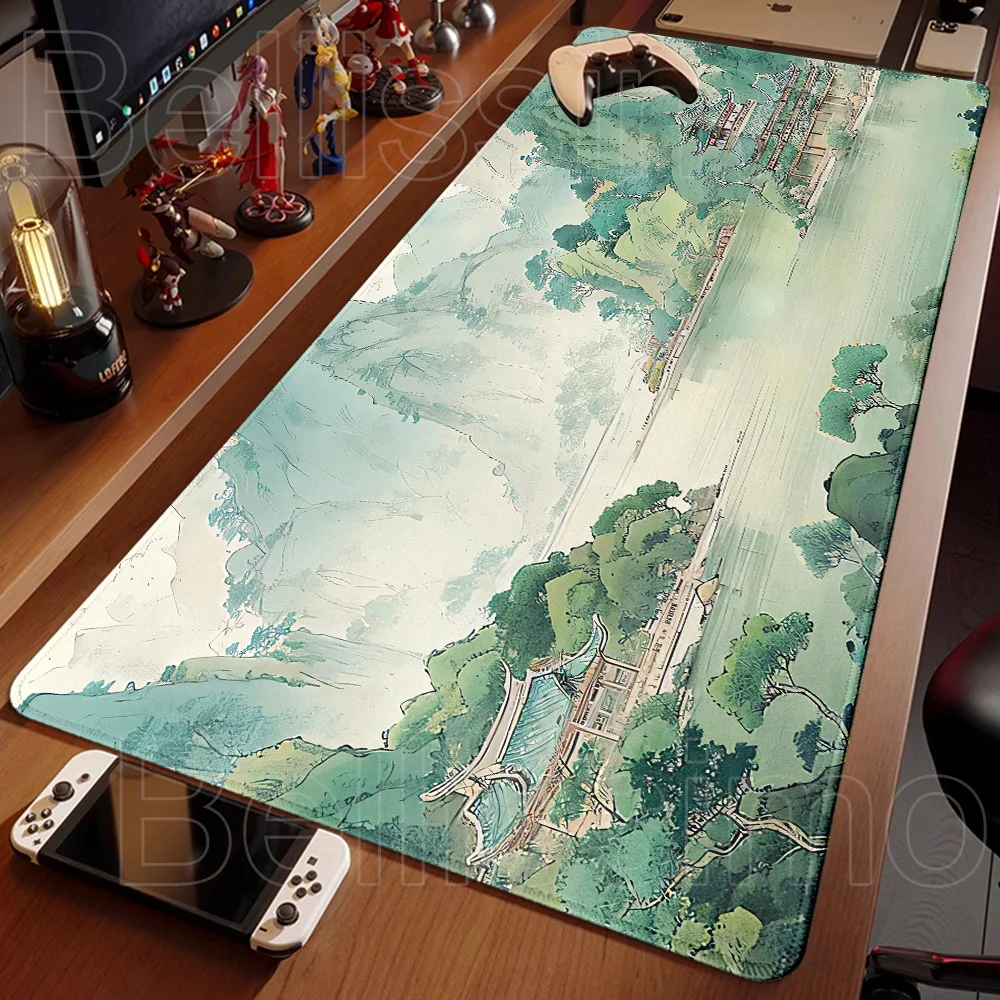 

New HD Print Large Gaming Mouse Pad Non-slip Lock Edge Keyboard Pad Smooth Surface Landscape 900x400mm Home Desk Mat Game Laptop