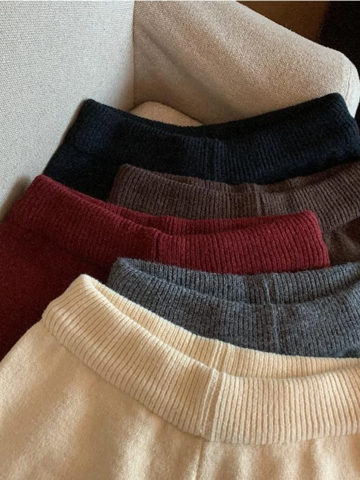 Calças Femininas de Cintura Alta em Tricô Retrô, Quentes, Casuais, Modeladoras, Tamanho Pequeno, Estilo Coreano, Design para o Dia a Dia