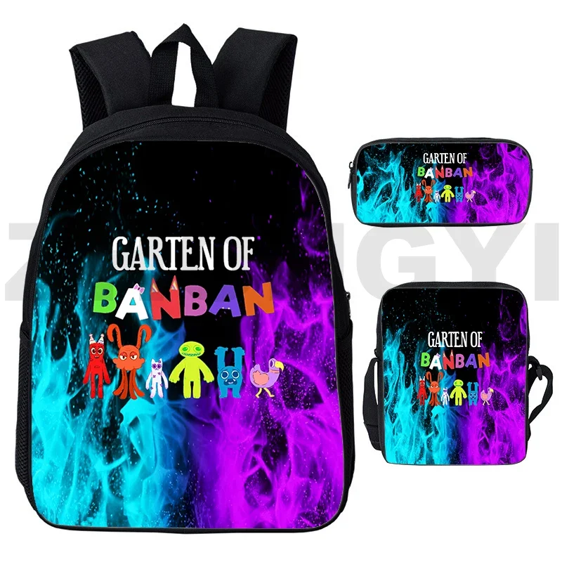 Garten of BanBan-mochila escolar con estampado 3D para niños y mujeres, bolsa cruzada para ordenador portátil, 3 unidades