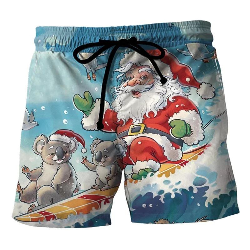 2025 New Christmas Men's Swim Trunks Santa Claus Mens 3D Print Short Pants For Men Clothes Casual Xmas Surfing Trousers Bermudas