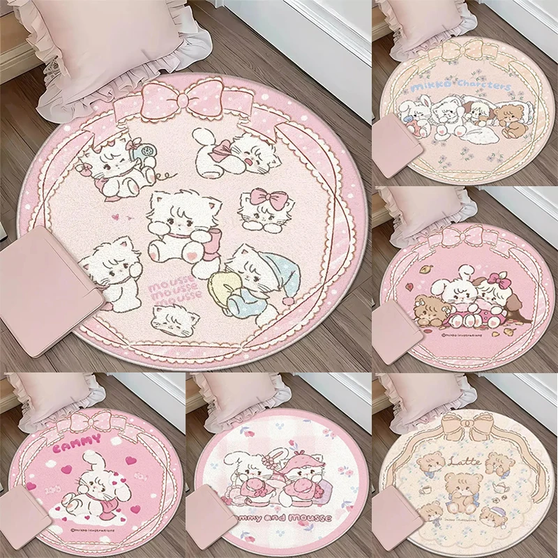 MINISO DISNEY Kawaii Mikko Mousse Circular Carpet Souffle Cammy Latte Bedside Living Room Carpet Floor Mat Decor Girls Gift Rug