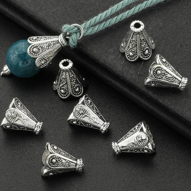 100 peças contas espaçadoras de flores de liga vintage-tampas em forma de pétala para fazer joias diy, colar de borla e conectores de brincos