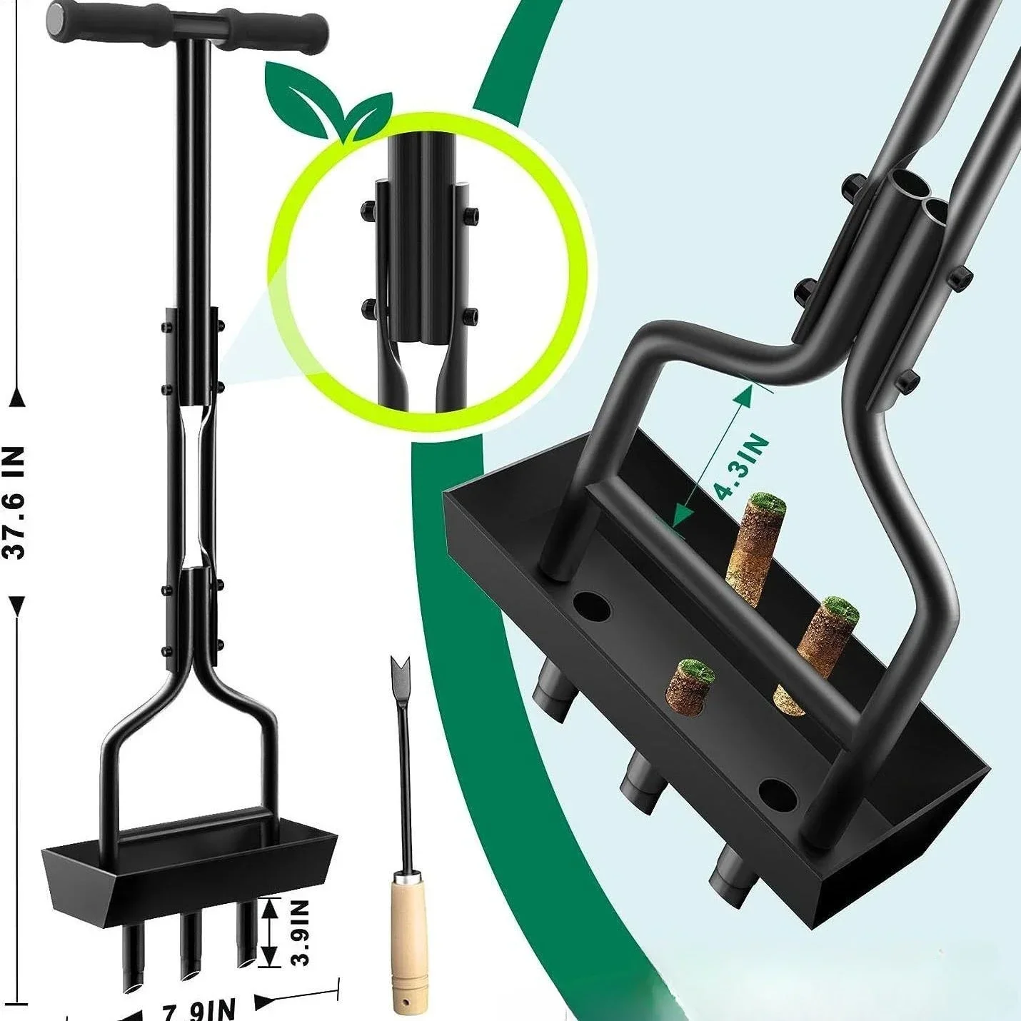 Manual scarifier, soil turner, fertilization tool, lawn punch, aerator