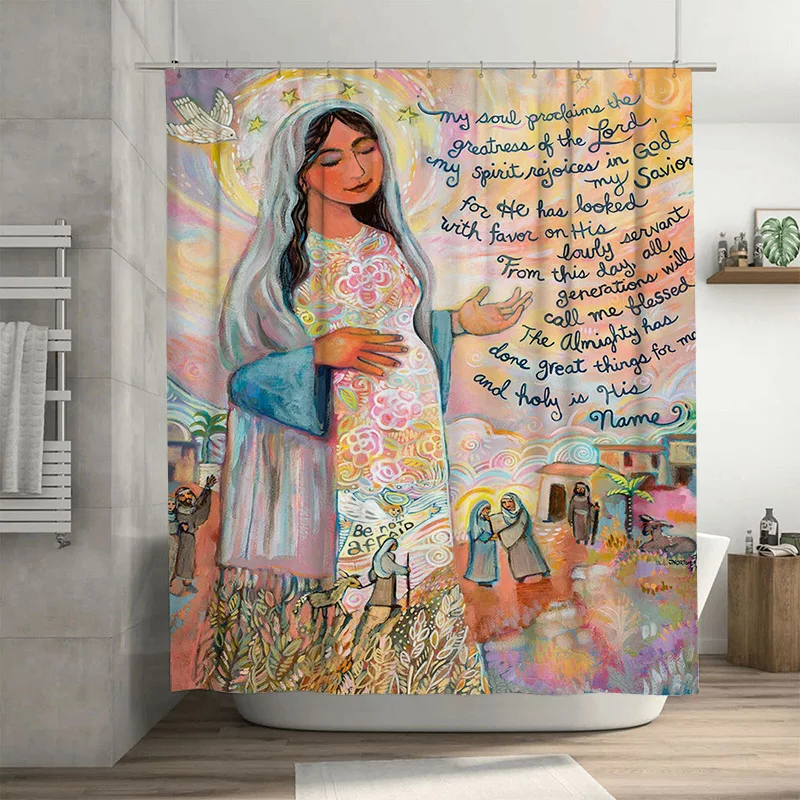 تتميز ستارة الدش الفنية صورة ملونة للمريم مع يسوع في رحمها ومشاهد الكتاب المقدس مثالية لإضافة رط #1