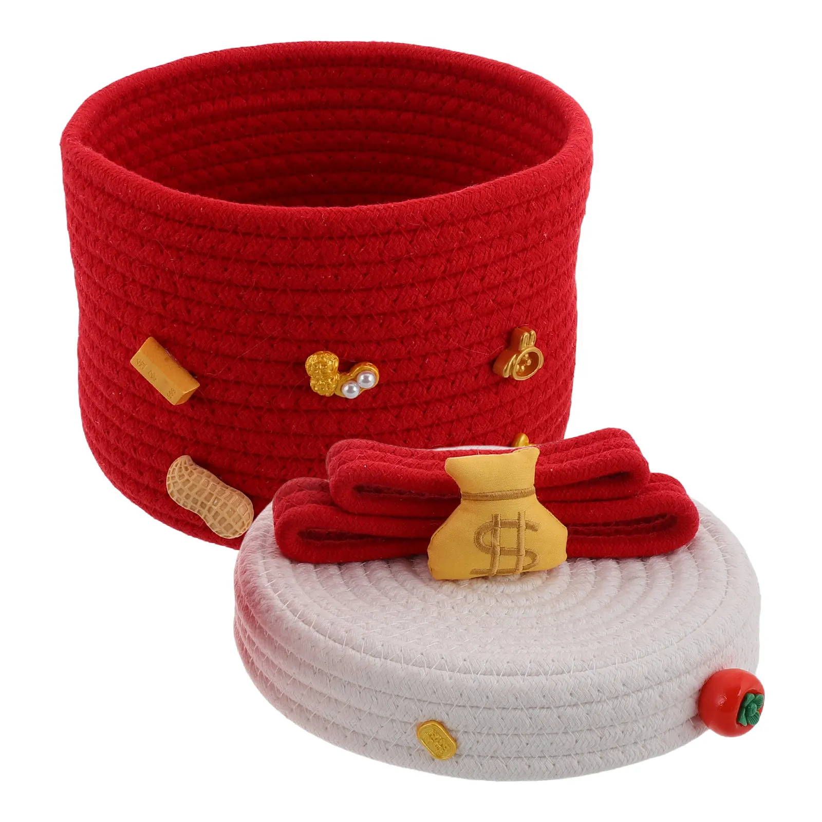 Round Car Storage Organizer Cotton Rope Woven Basket with Lid Snack Sundries Bin for Auto Interior Clutter Free Commuting Road