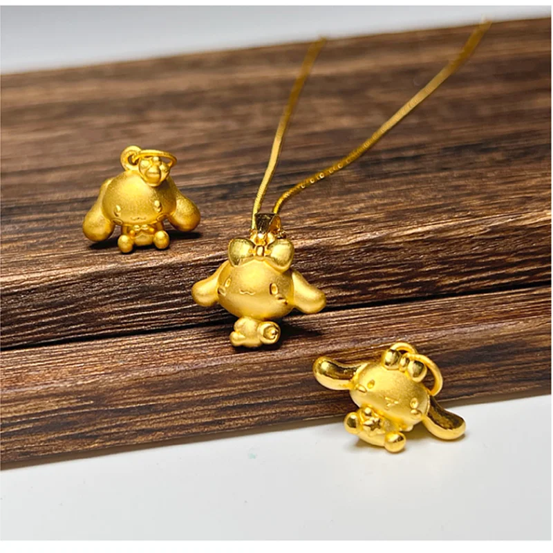 1pcs Pure Gold Pendant For Women Men 3D Hard Gold Zodiac Dog Cinnamomum Cassia Bow-knot Lucky Pendant Charms