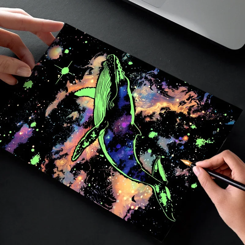 4PCS/set DIY Hand Drawn Luminous Painting Glow Scratch Painting Colorful Cardboard Painting  Creative draw pictures