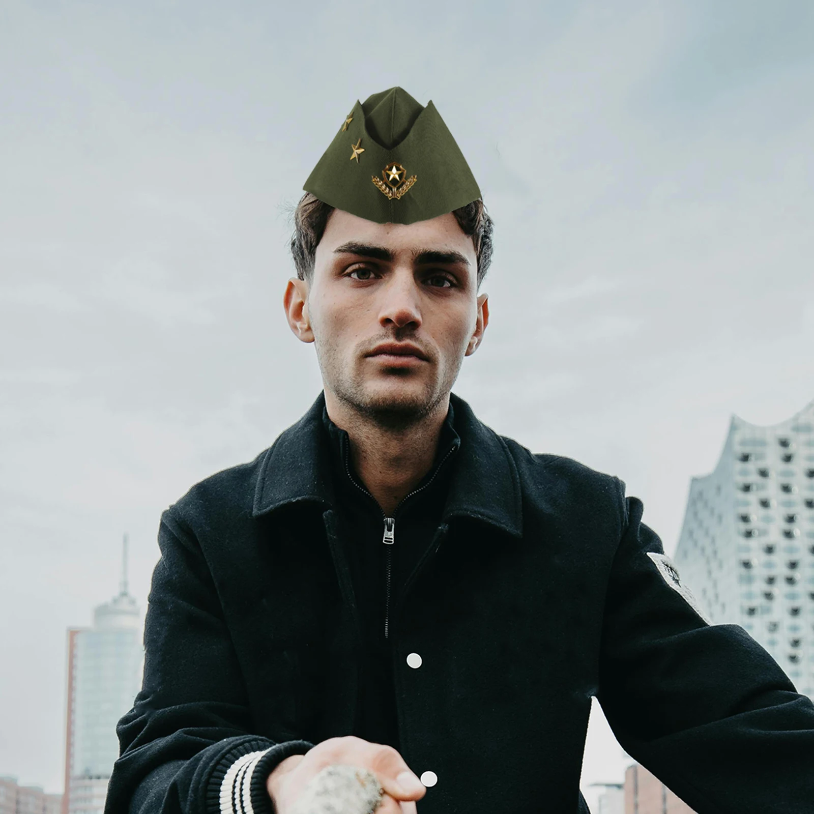 

Sailor Dance Hat Army Green Vintage Canvas Beret British Style Peaked Cap Square Dance Party Performance Military Cap