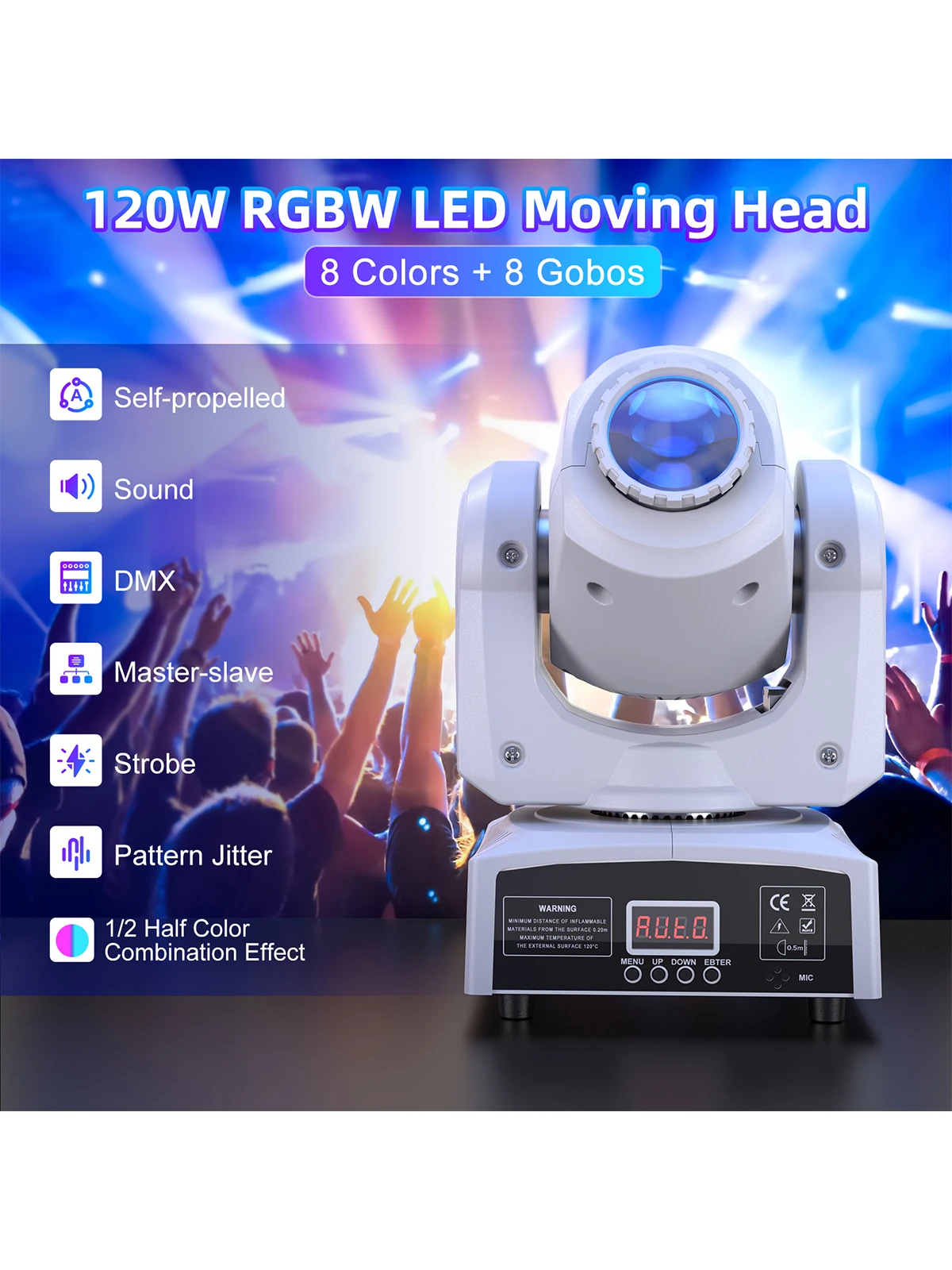 DayFlicker 2 Stücke 120 W Weiß Bühne RGBW LED Moving Head 8 Farben + 8 Gobos DMX512 Sprachsteuerung Für Weihnachtsfeier Disco Hochzeit
