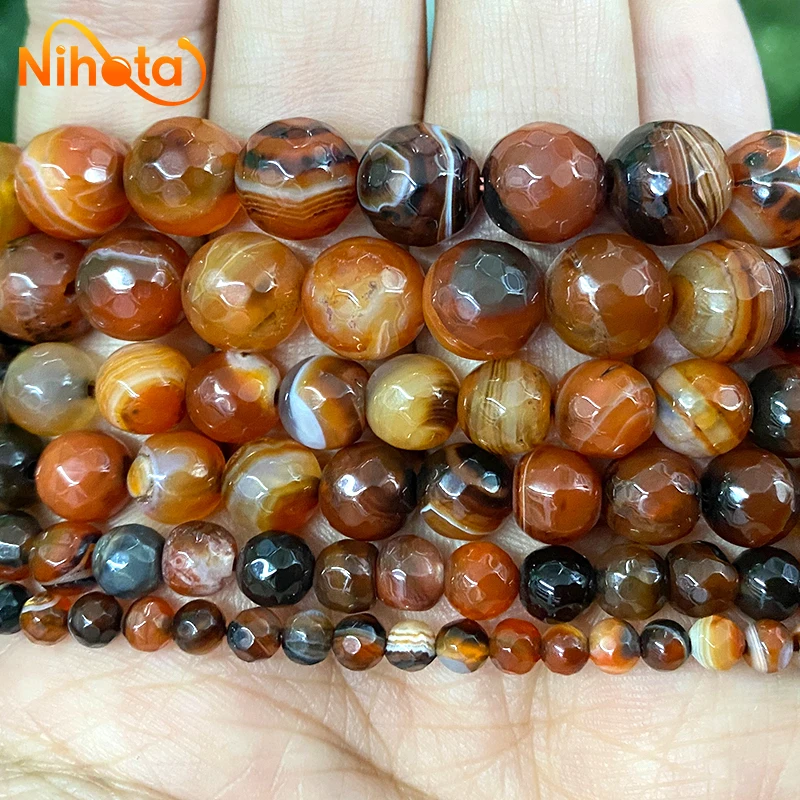 4/6/8/10/12 مللي متر الأوجه الخيال مخطط Agates الجولة الخرز الطبيعي الجزع سوار ذاتي الصنع أقراط اكسسوارات صنع المجوهرات 15''