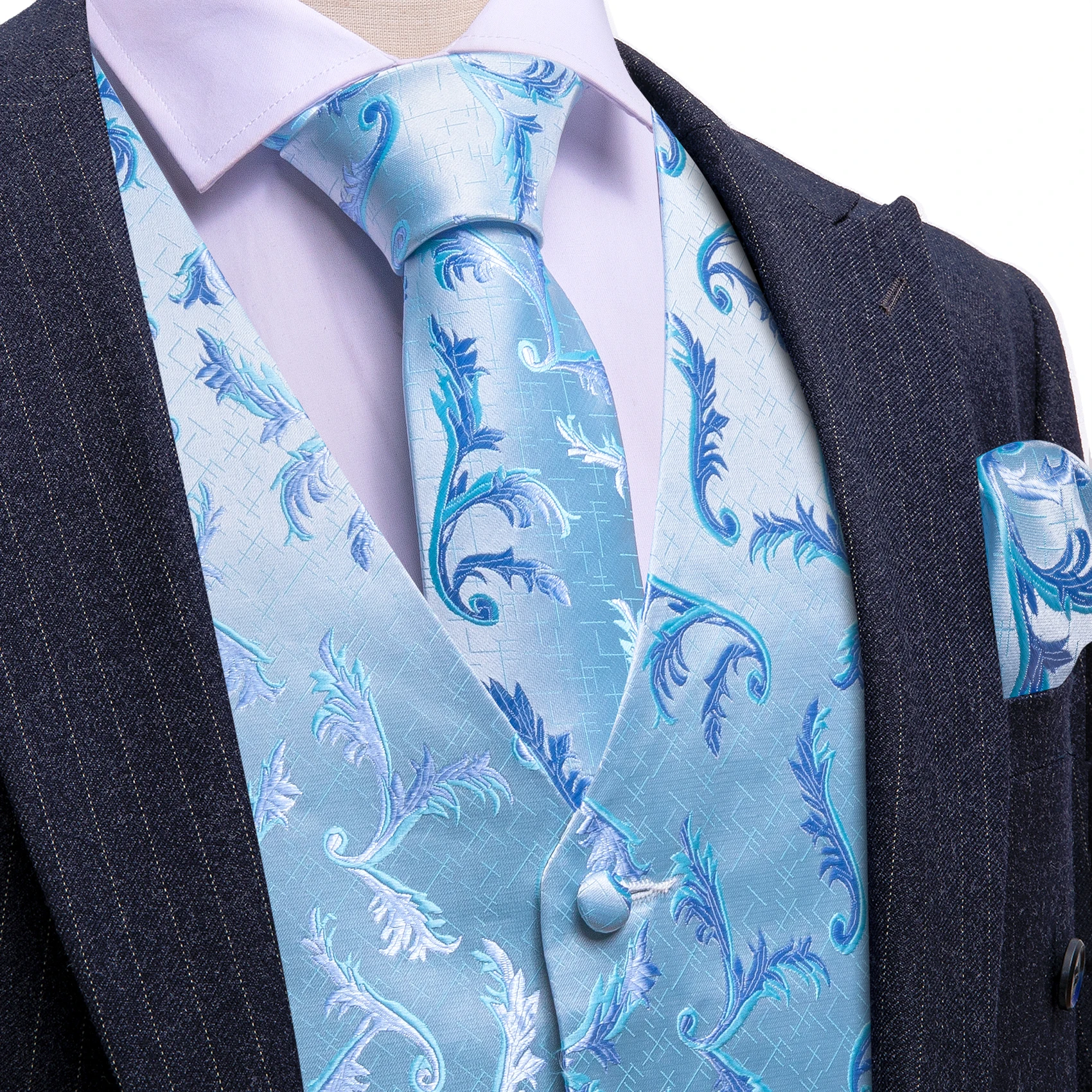 Barry.Wang 100 Colors Silk Men Vest Tie Hanky Cufflinks Set Paisley Floral Waistcoat Jacquard Sleeveless Jacket Wedding Business