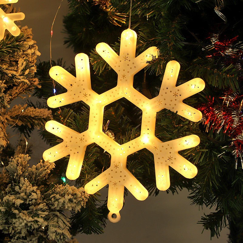 Christmas LED Light Snowflake Battery Case Hanging Battery-operated Window Ornaments Decoration for Home Xmas New Year Decor