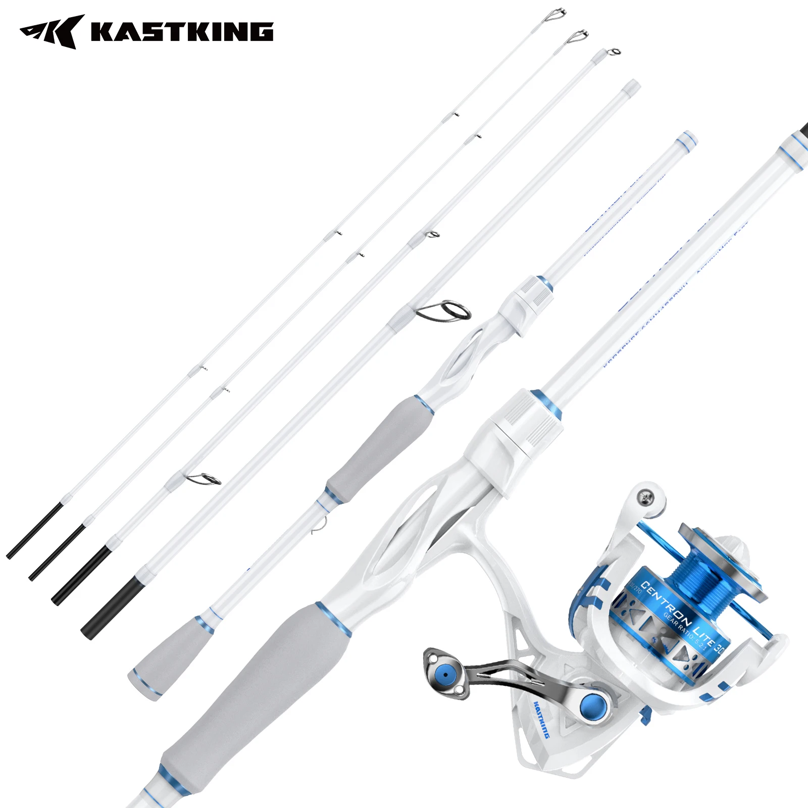 Combo de Pesca KastKing Centron Lite, Caña y Carrete de Spinning Plegables, Combo de Spinning Ligero de Grafito IM6, Kit Multipiezas