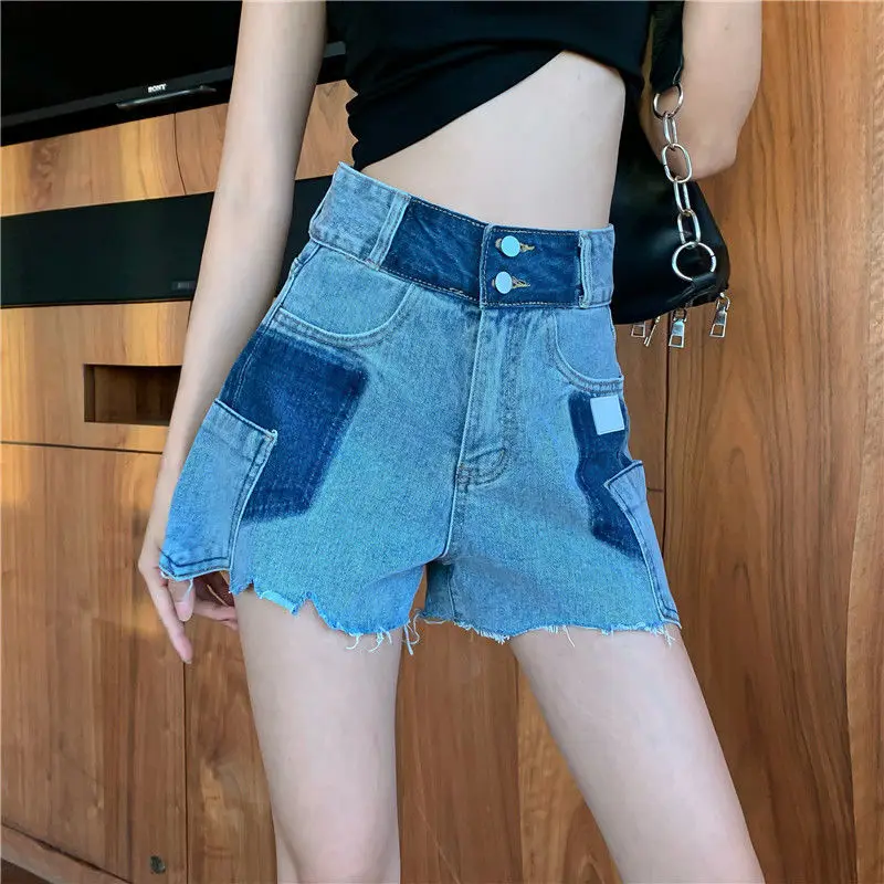 2021 Summer Women Vinatge High Waist Blue Jeans Shorts Sexy Irrrgular Fashion High Street Denim Short New Casual All-match Slim