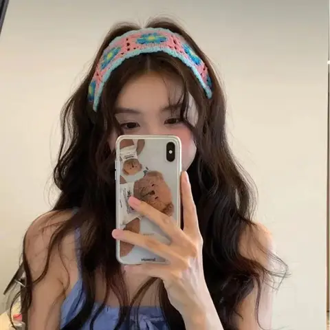 여성용 민족 스타일 도파민 삼각형 머리 스카프, 짠 머리 장식 가방, 달콤하고 귀여운 머리띠