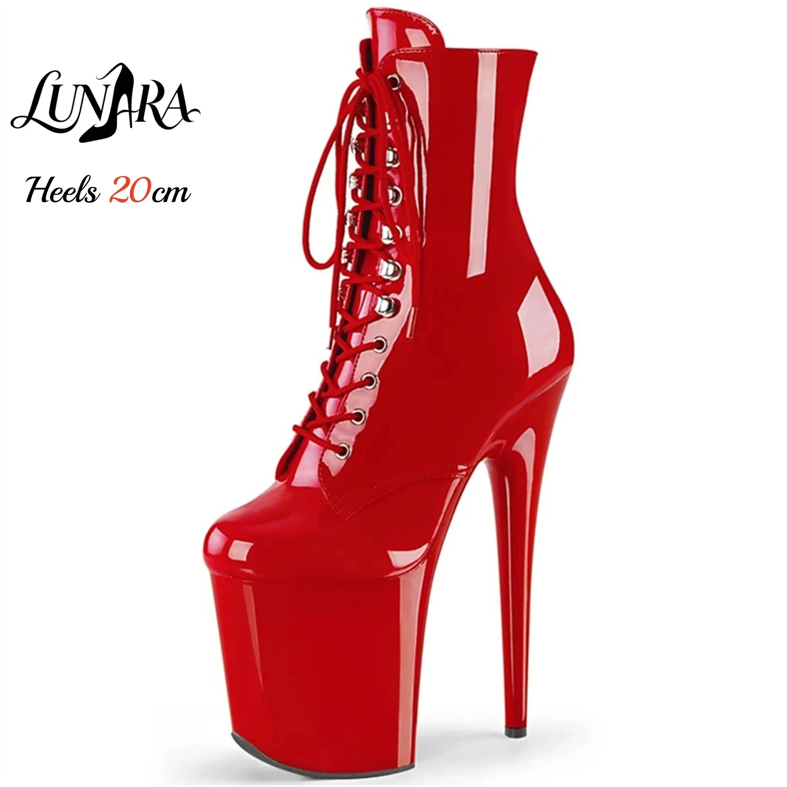 

20cm/8Inch Red Patent Platform High Heel Ankle Boots Lace-Up Zipper Non-slip Gothic Performance Pole Dance Ladies Rave Stage