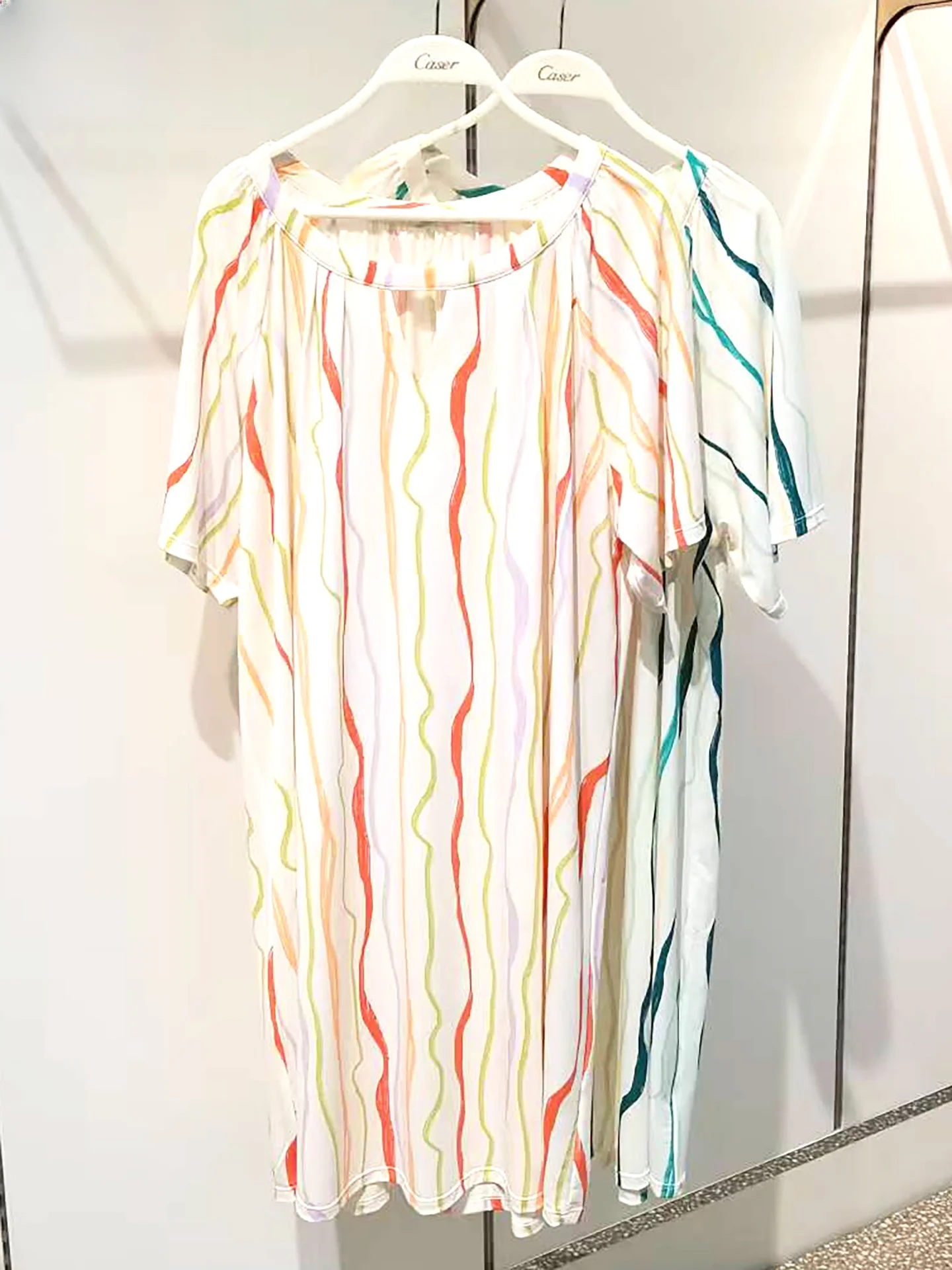 summer-caser-women's-dress-silk-air-conditioning-cotton-print-short-sleeve-long-sleep-gown-round-neck-single-button-casual-ho