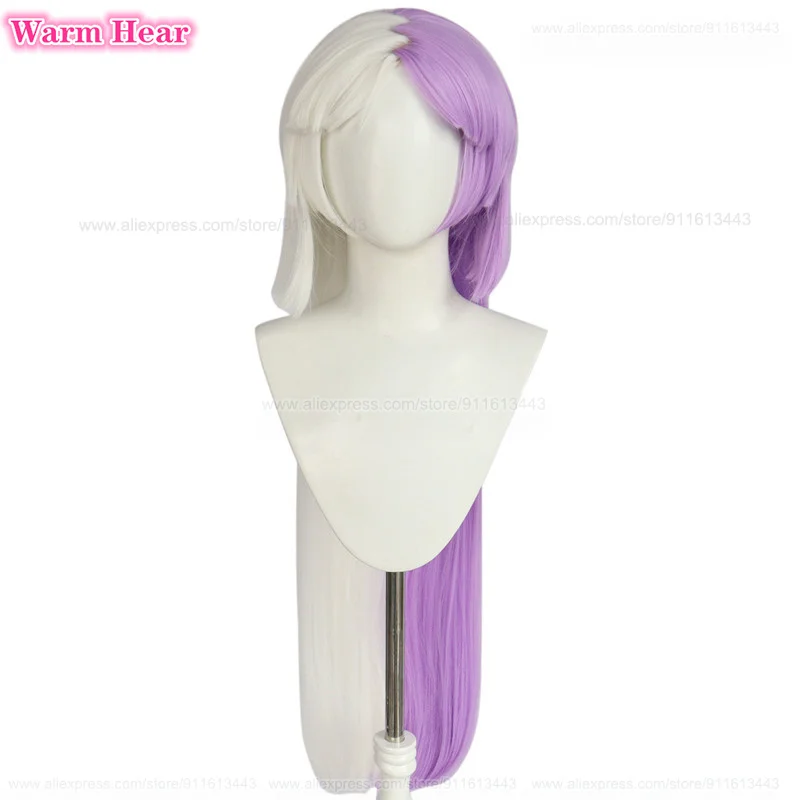 Sigma Synthetic Cosplay Wig Anime Long Purple White Wig With Earrings Heat Resistant Hair Halloween Party Woman Wigs + A Wig Cap