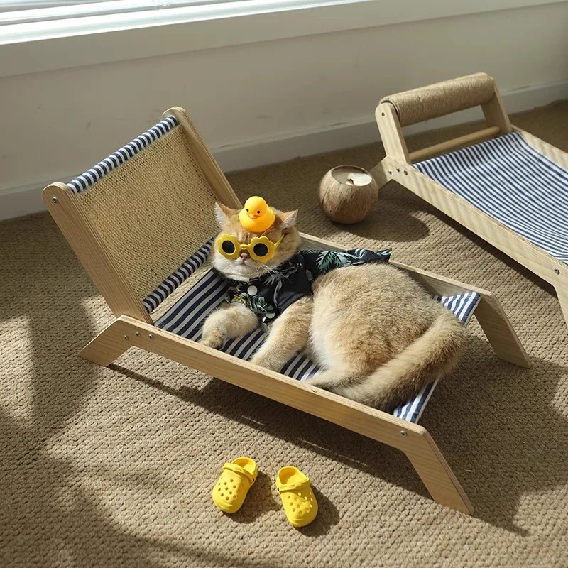 Pet Summer Bed Cat Beach Chair Summer All Seasons Elevated Cat Bed With Sisal Scratcher For Cat Comfort Sleeping Nest House