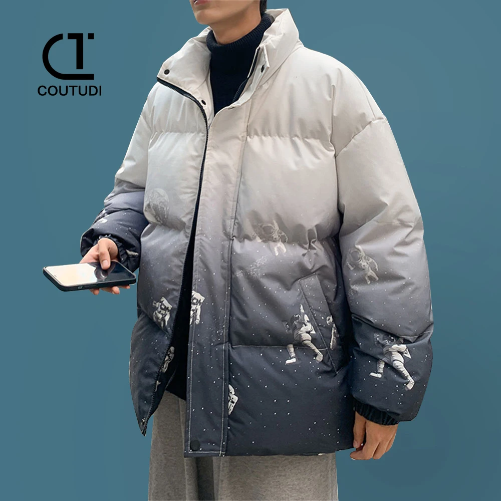 

COUTUDI-Men's Warm Puffer Jackets, Thick Parkas, Padded Down Outwear, Long Sleeve, Couple Color Changing, Casual, Winter, New