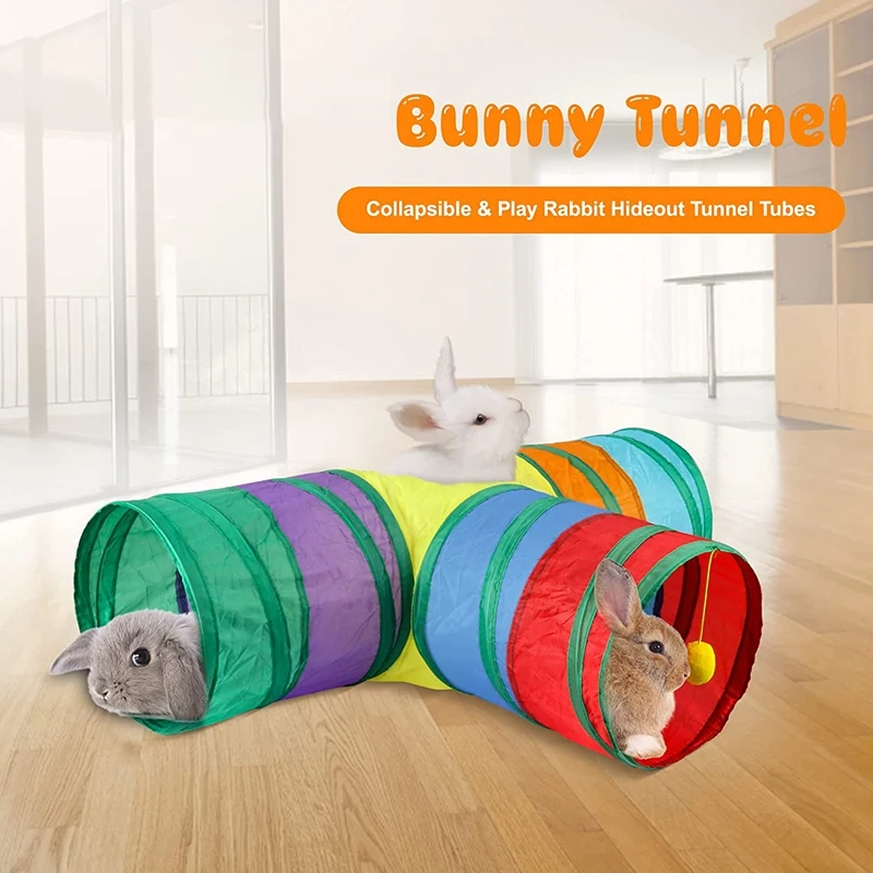 Bunny Tunnels & Tubes Collapsible 3 Way Bunny Hideout Small Animal Activity Tunnel Toys For Dwarf Rabbits Bunny Kitty