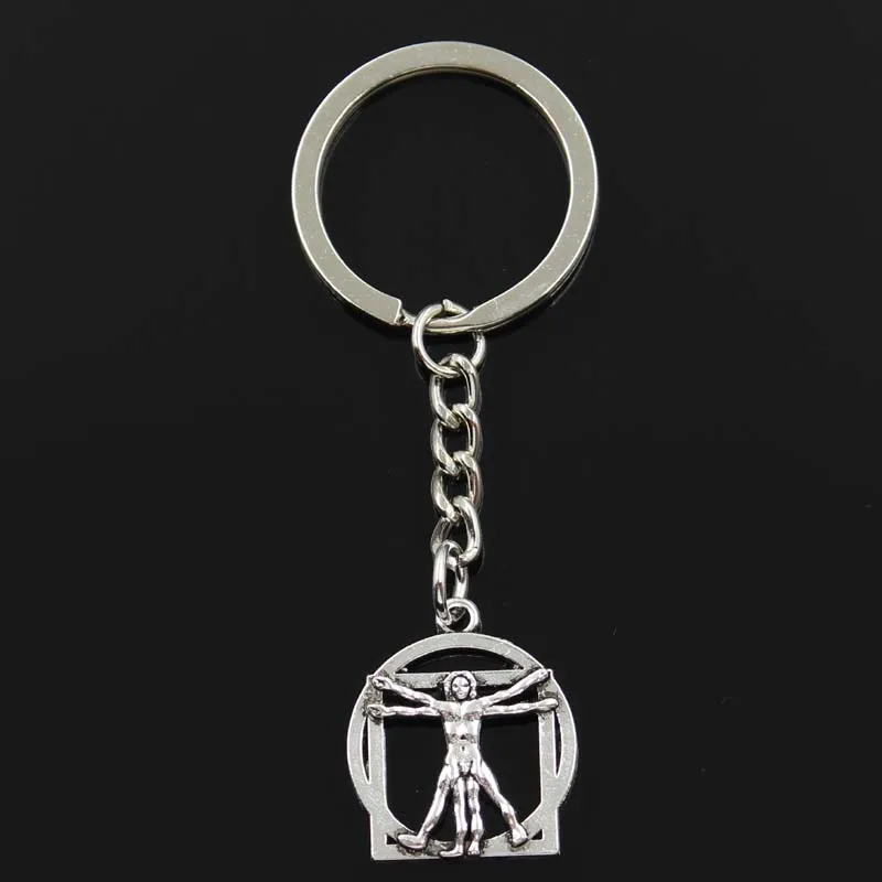 New Fashion Keychain 26x22mm Da Vinci Vitruviano Man Pendants DIY Men Silver Color Car Key Chain Ring Holder Souvenir For Gift