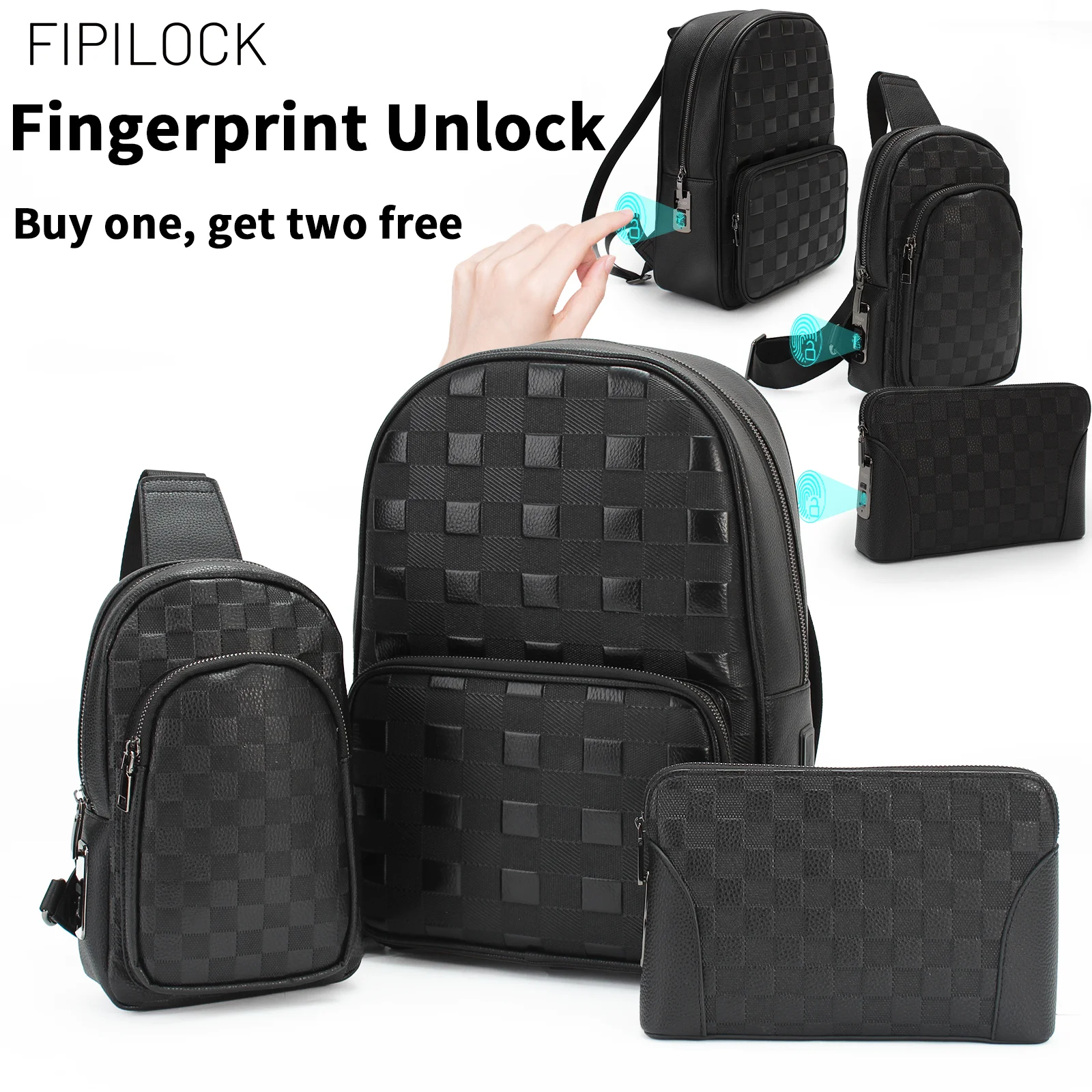 School Travel Bags Backpacks Man Clutch Bags Crossbody Chest Bags for Woman with Smart Fingerprint Unlock Anti-theft