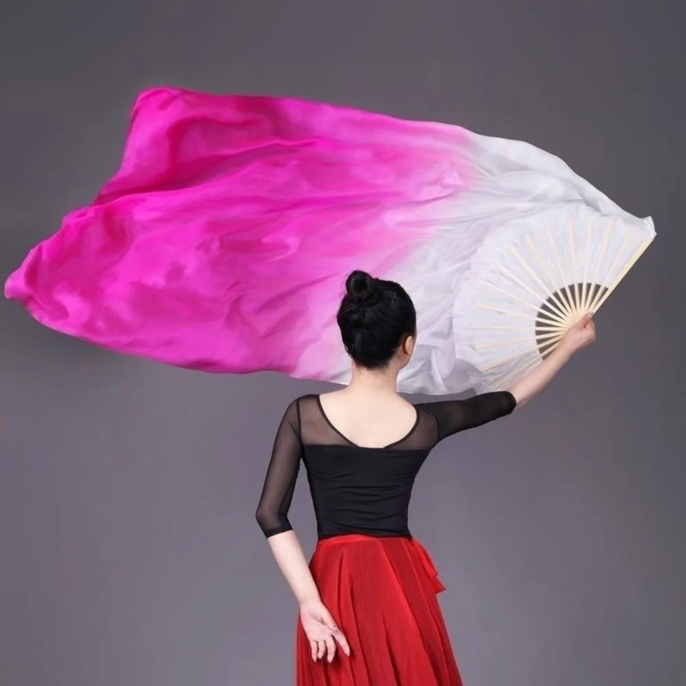120/150/180cm Kid Women Belly Dancing Fan Tricolor Gradient Right&Left Hands Practice Long Imitation Silk Fans Pink&White