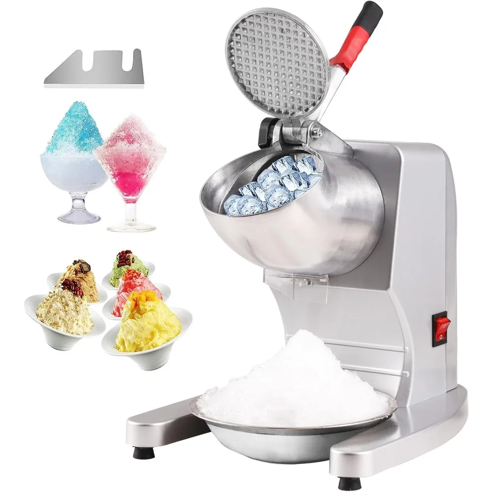 HAOYUNMA Ice Crushers Machine, 220lbs Per Hour Electric Snow Cone Maker with 4 Blades, Stainless Steel Shaved Ice Machine