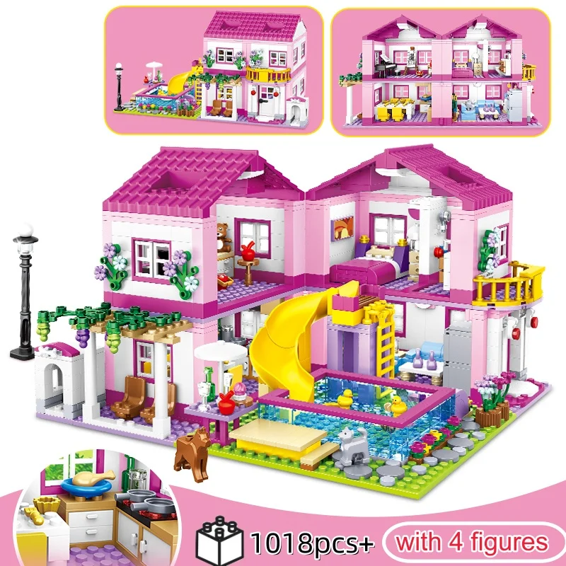 

NEW 2025 Creative 1 Change 3 City Summer Double-storey House Slide Swimming Pool Building Blocks Christmas Birthday Gifts
