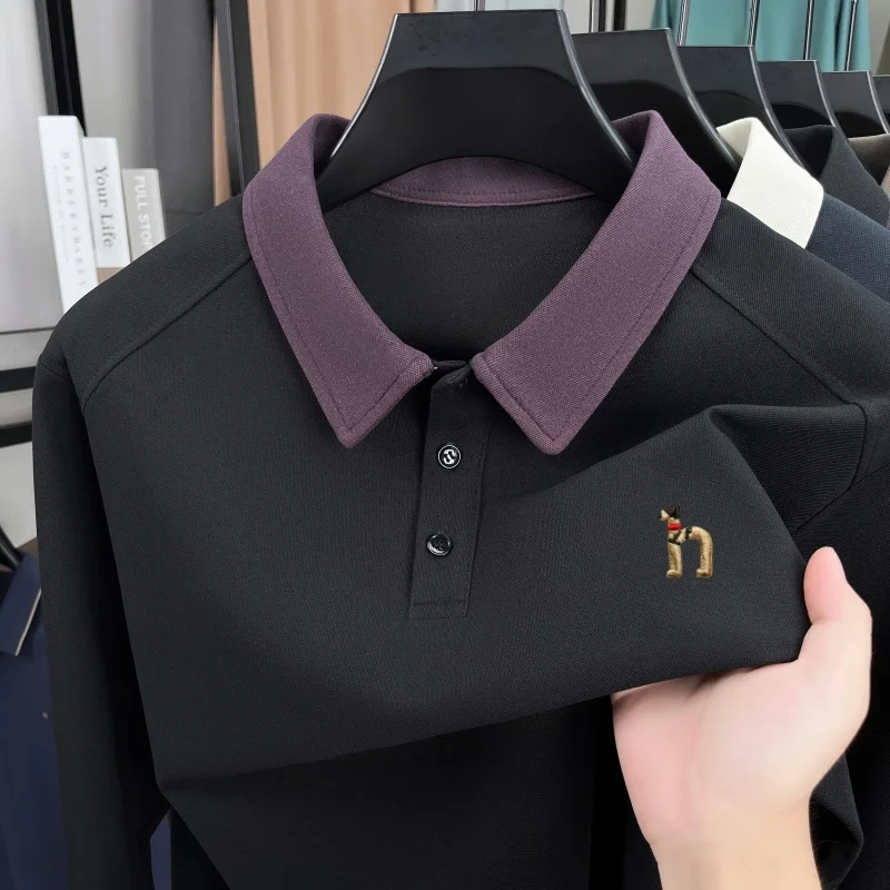Hochwertiges Luxus-Langarm-Poloshirt für Herren, Frühling-Herbst, neuer Trend, Markenprodukt mit niedlicher Hundestickerei, koreanisches Casual-T-Shirt mit Reverskragen. – Detail 14