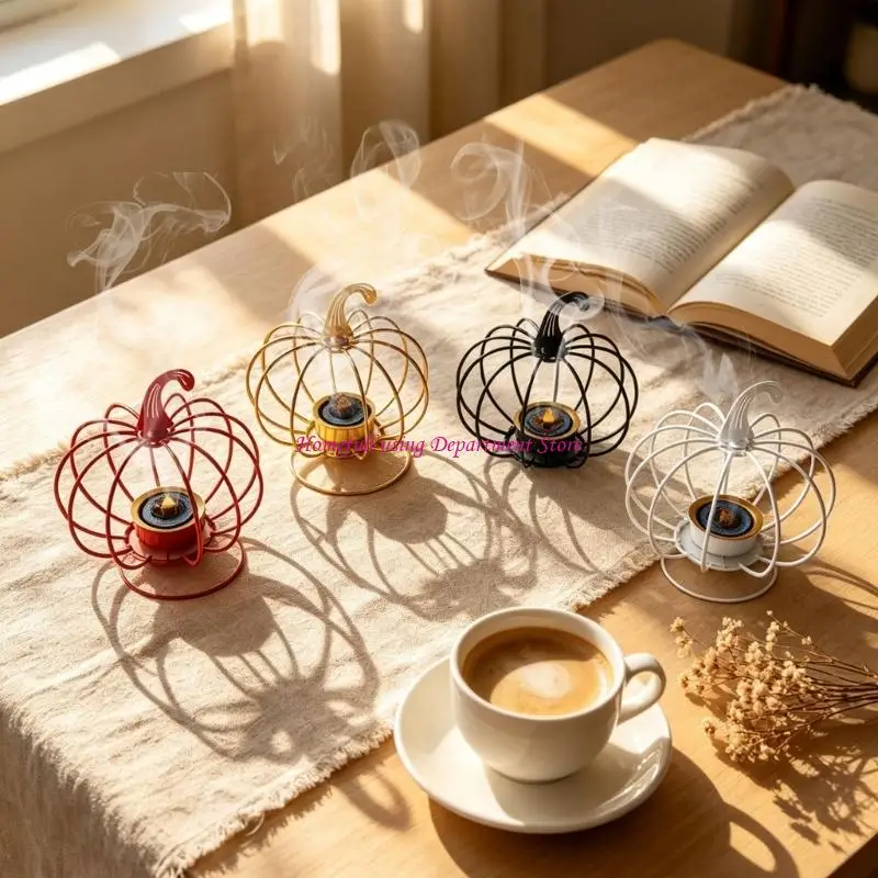 Hollowout Pumpkin Incenses Holder Decors, Metal Wire Frankincense Resin Censers Burners for Shelf, Side Table, Study Room and