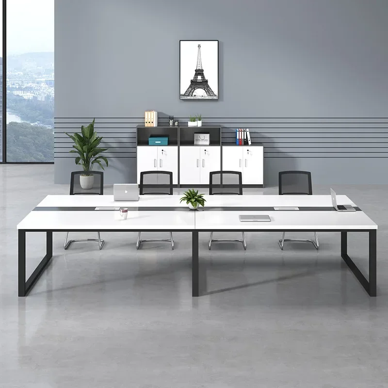 Office furniture small conference table and chair combination simple modern steel frame conference table rectangle