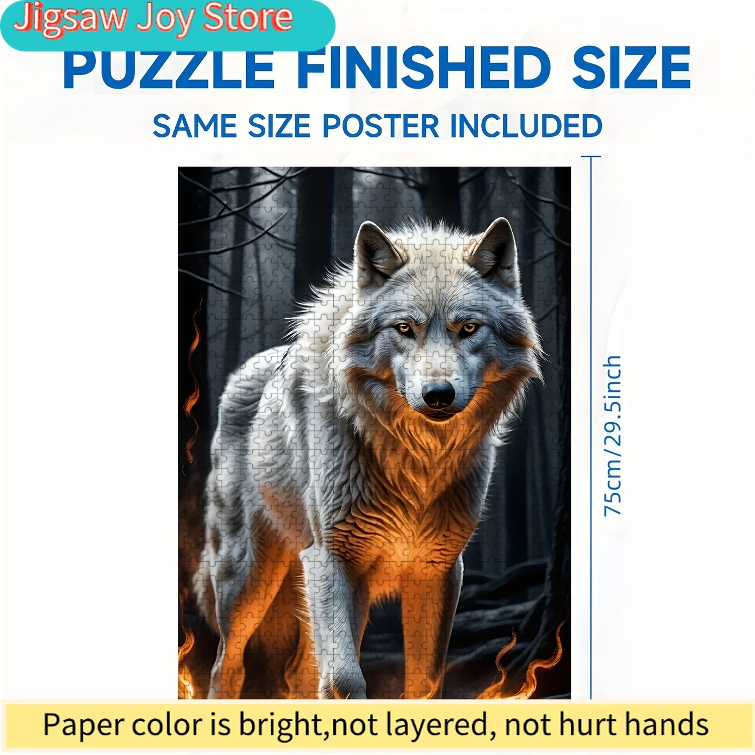 Wolf Road, Wolf Nature, Wolf King 1000-Piece Puzzle, Extremely Challenging Wolf in Flames - Perfect for Birthdays, Halloween,