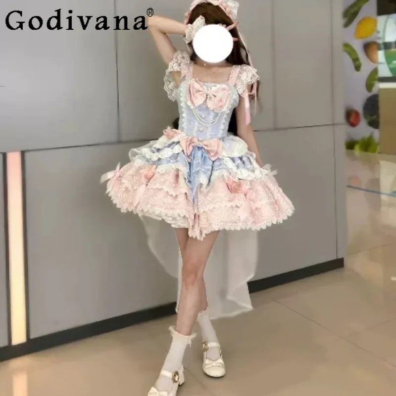 New Lolita Candy Jsk Fairy Tale Princess Square Collar Suspender Dress Fashion Pink Sweet Girl Age Reduction Cake Fairy Dresses